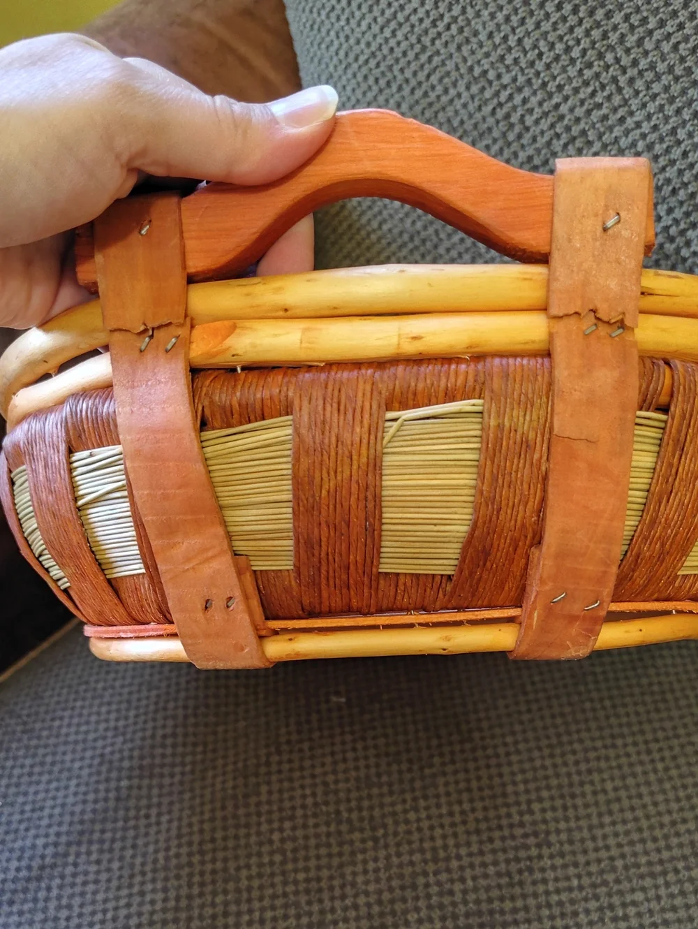 Handwoven Brown and Natural Wicker Basket with Handles